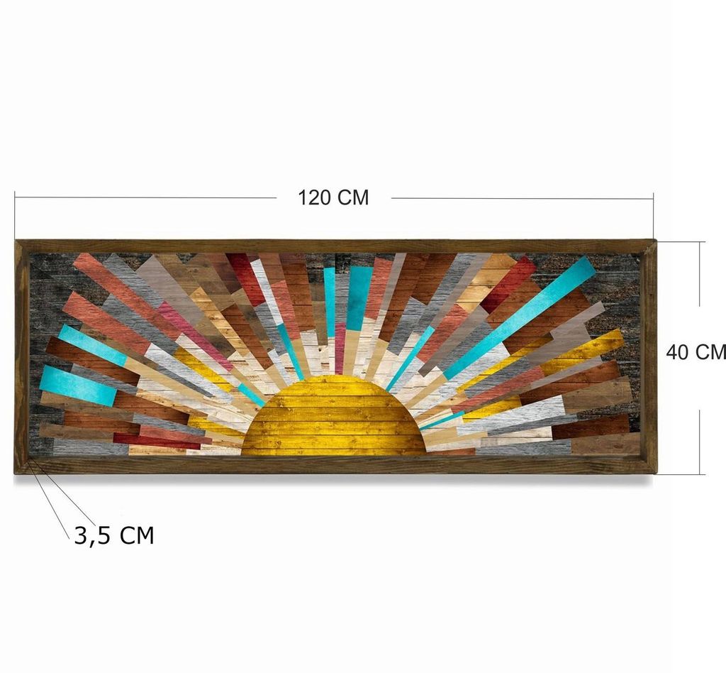 Vászon faliép, napsugarak, 120x40 cm, sárga-türkiz - soleil levant - butopêa